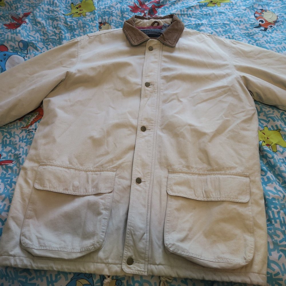 VTG Context Leather Collar Aztec Blanket Lined Canvas Barn Coat Men's XLT Tall